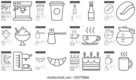 Junk food vector line icon set isolated on white background. Junk food line icon set for infographic, website or app. Scalable icon designed on a grid system.