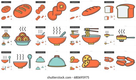Junk food vector line icon set isolated on white background. Junk food line icon set for infographic, website or app. Scalable icon designed on a grid system.