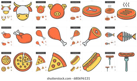 Junk food vector line icon set isolated on white background. Junk food line icon set for infographic, website or app. Scalable icon designed on a grid system.