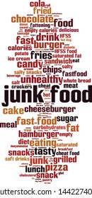 Junk food word cloud concept. Collage made of words about junk food. Vector illustration 