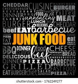 JUNK FOOD word cloud, food concept background