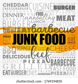 JUNK FOOD word cloud, food concept background