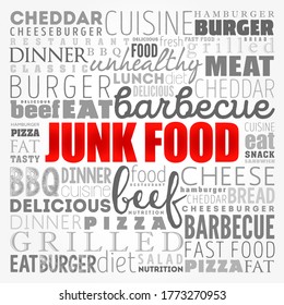 JUNK FOOD word cloud, food concept background