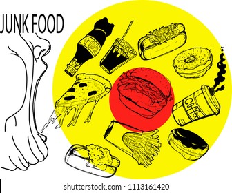 Junk food,Fast food doodle.