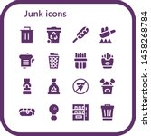 junk icon set. 16 filled junk icons.  Collection Of - Trash, Hot dog, Fry, Sandwich, Trash can, French fries, Fries, Mustard, Garbage, No fast food, Fried chicken, Vending machine