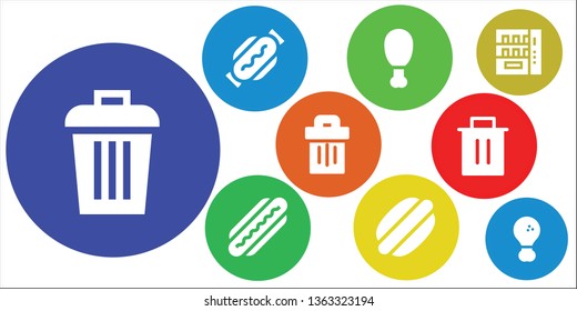 junk icon set. 9 filled junk icons.  Collection Of - Trash, Hot dog, Fried chicken, Vending machine