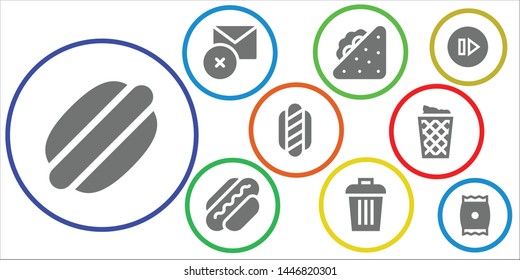 junk icon set. 9 filled junk icons.  Collection Of - Hot dog, Delete, Sandwich, Trash, Trash can, Skip, Snack