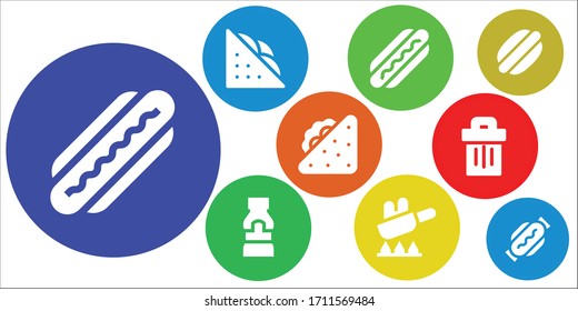 junk icon set. 9 filled junk icons.  Simple modern icons such as: Hot dog, Sandwich, Mustard, Fry, Trash