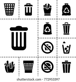 Junk icons. set of 13 editable filled junk icons such as trash bag, trash bin, french fries, bin