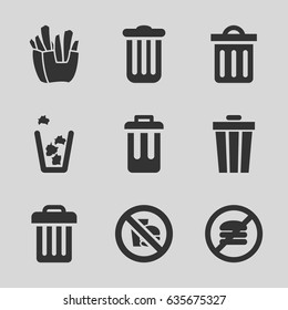 Junk icons set. set of 9 junk filled icons such as trash bin, french fries, delete trash bin, bin