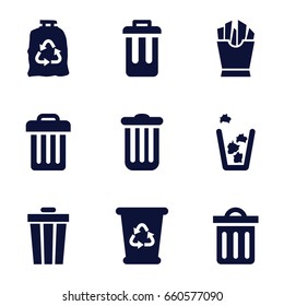 Junk icons set. set of 9 junk filled icons such as recycle bin, trash bag, trash bin