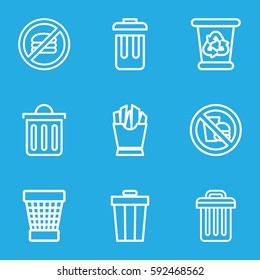 junk icons set. Set of 9 junk outline icons such as recycle bin, trash bin, french fries
