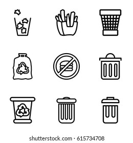 Junk icons set. set of 9 junk outline icons such as recycle bin, trash bag, trash bin, french fries