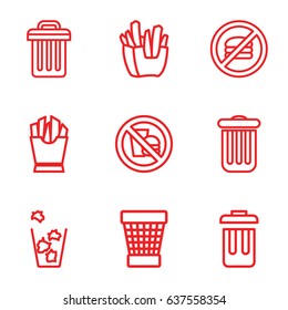 Junk icons set. set of 9 junk outline icons such as trash bin, french fries, bin