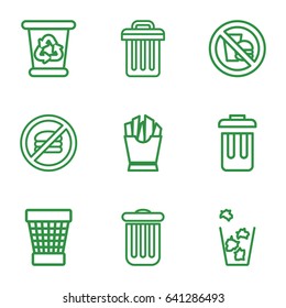 Junk icons set. set of 9 junk outline icons such as recycle bin, trash bin, french fries, bin
