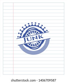 Junk pen strokes emblem. Blue ink. Vector Illustration. Detailed.