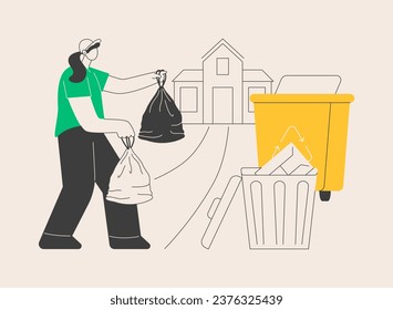 Junk removal abstract concept vector illustration. House maintenance, gardening service, autumn debris cleaning, yard waste disposal, shed demolition, landscaping design abstract metaphor.