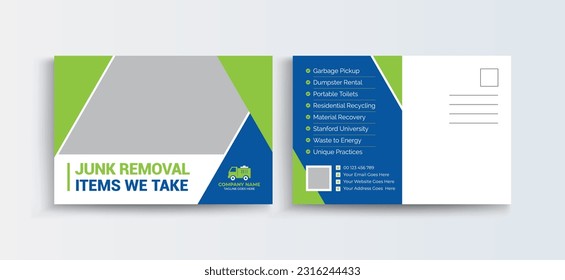Junk Removal Company Business Postcard design, Junk Removal ads, trash removal banner design template, Direct Mail EDDM template. Junk postcard design.