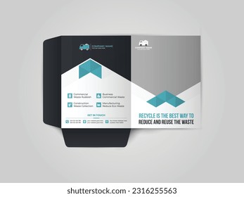 
Junk Removal Company presentation folder design. The layout is for posting information about the company, photo, text. Business Presentation Folder Template