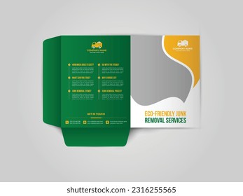 
Junk Removal Company presentation folder design. The layout is for posting information about the company, photo, text. Business Presentation Folder Template