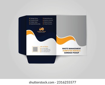
Junk Removal Company presentation folder design. The layout is for posting information about the company, photo, text. Business Presentation Folder Template