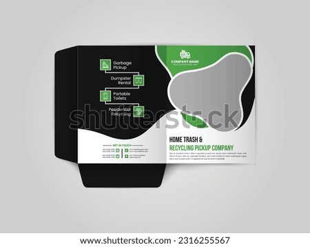 
Junk Removal Company presentation folder design. The layout is for posting information about the company, photo, text. Business Presentation Folder Template