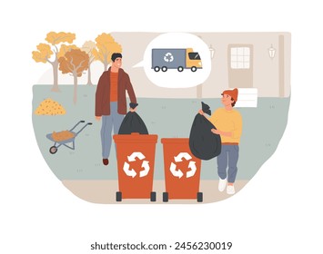 Junk removal isolated concept vector illustration. House maintenance, gardening service, autumn debris cleaning, yard waste disposal, shed demolition, landscaping design vector concept.