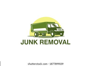 Junk removal logo design, environmentally friendly garbage disposal service, simple minimalist design icon. dump truck icon.
