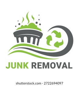 Logotipo de eliminación de basura con símbolos de reciclaje y gráfico de papelera en formato de Vector para servicios de gestión de residuos