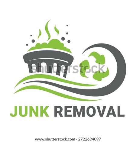 Junk removal logo design with recycling symbols and waste bin graphic in a vector format for waste management services