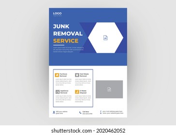 Junk removal service flyer template. Waste removal poster leaflet template. Yard junk waste removal flyer poster leaflet design