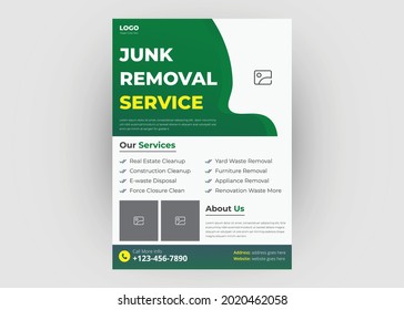 Junk Removal Service Flyer Template. Waste Removal Poster Leaflet Template. Yard Junk Waste Removal Flyer Poster Leaflet Design