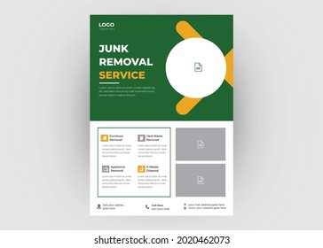 Junk removal service flyer template. Waste removal poster leaflet template. Yard junk waste removal flyer poster leaflet design
