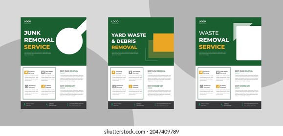 Junk removal service flyer template. Waste removal poster leaflet template. Yard junk waste removal flyer poster leaflet design