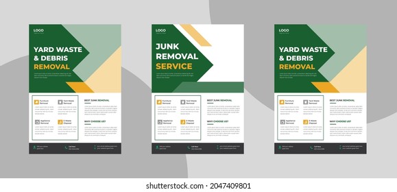 Junk Removal Service Flyer Template. Waste Removal Poster Leaflet Template. Yard Junk Waste Removal Flyer Poster Leaflet Design