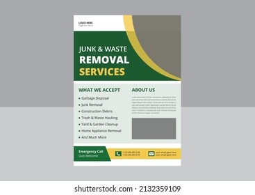 Junk Removal Service Flyer Template. Waste Removal Poster Leaflet Template. Yard Junk Waste Removal Flyer Poster Leaflet Design.