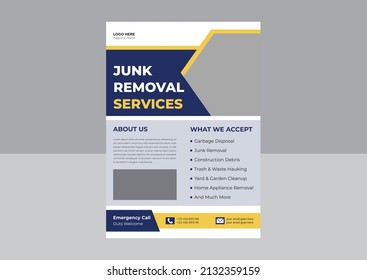 Junk Removal Service Flyer Template. Waste Removal Poster Leaflet Template. Yard Junk Waste Removal Flyer Poster Leaflet Design.