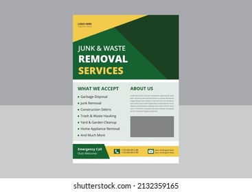 Junk Removal Service Flyer Template. Waste Removal Poster Leaflet Template. Yard Junk Waste Removal Flyer Poster Leaflet Design.