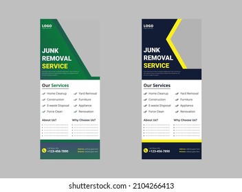 Junk removal service roll up banner template. Waste removal poster leaflet template. Yard junk waste removal banner design. cover, print-ready