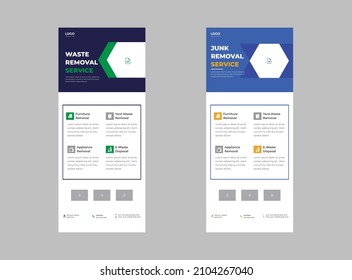 Junk removal service  template roll up banner design,  E-waste sorting and recycling dl flyer template.

