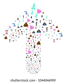 Junk Rubbish composition made in the set of forward navigation arrow. Forward direction arrow figure constructed from junk rubbish pictographs.