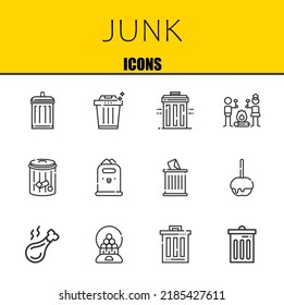 junk vector line icons set. garbage, trash and recycle bin Icons. Thin line design. Modern outline graphic elements, simple stroke symbols stock illustration
