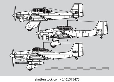 Junkers Ju 87 Stuka. Outline Vector Drawing