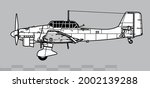 Junkers Ju 87B Stuka. Vector drawing of WW2 German dive bomber and ground-attack aircraft. Side view. Image for illustration and infographics.