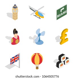 Junket icons set. Isometric set of 9 junket vector icons for web isolated on white background