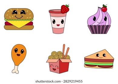 Junkfood caracter's colors set icon on white background