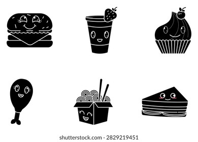 Junkfood caracter's set icon on white background