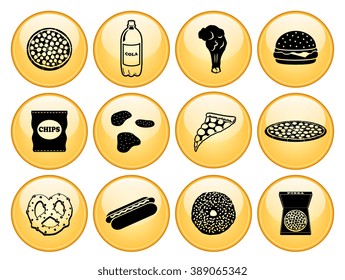 Junkfood & Fast Food Icons Gold Button Icon Set