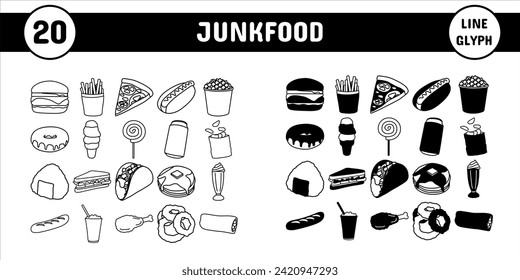 Junkfood Line Glyph Vector Illustration Icon Sticker Set Design Materials