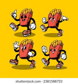Junkfood retro cartoon style illustration, vintage character vector art collection